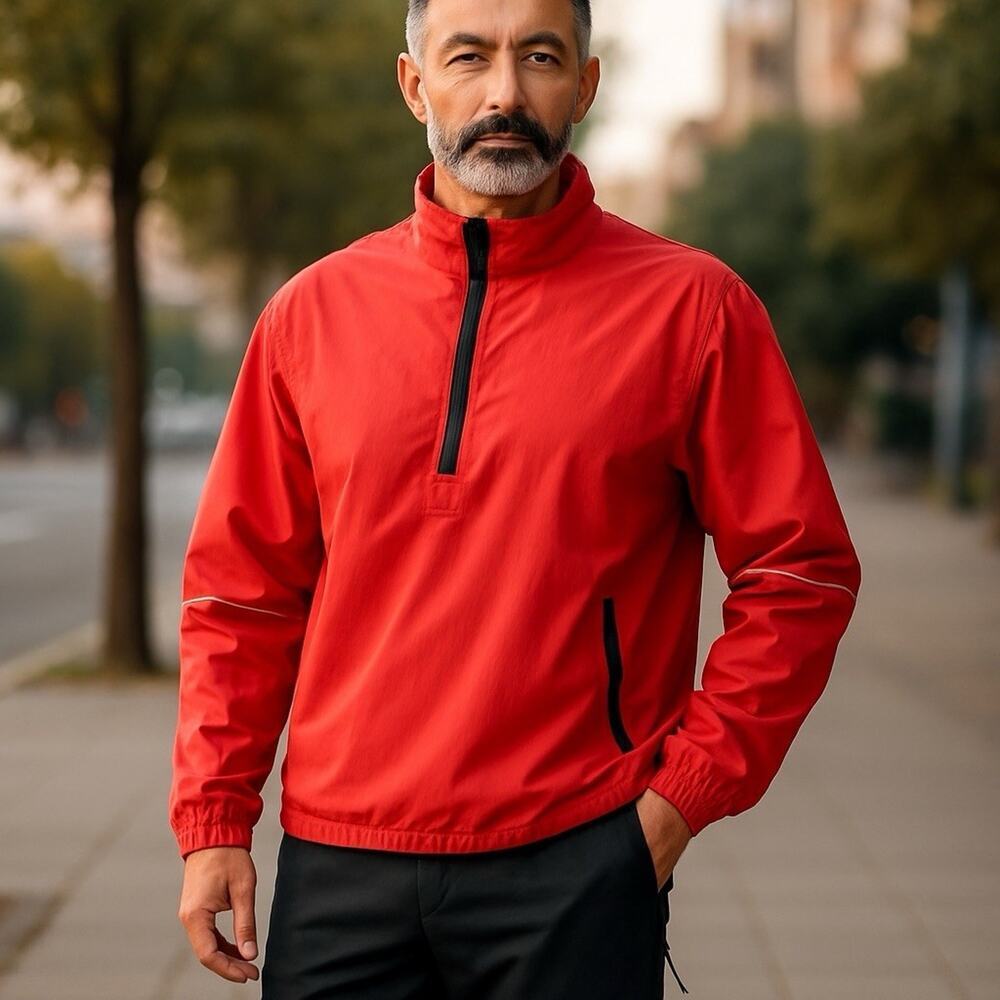 New Balance 1/2 Zip Vented Windbreaker Jacket Running Mens S/P Red Pockets